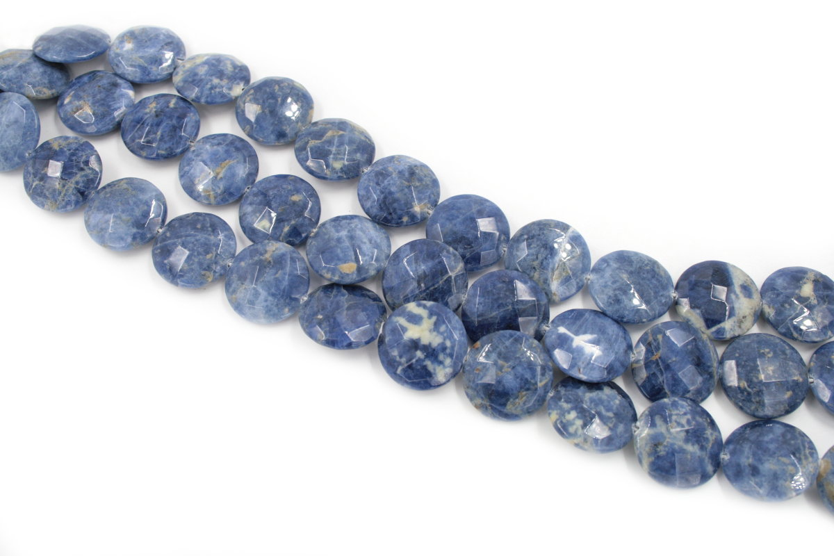 Sodalite strands faceted coin shape size 35mm