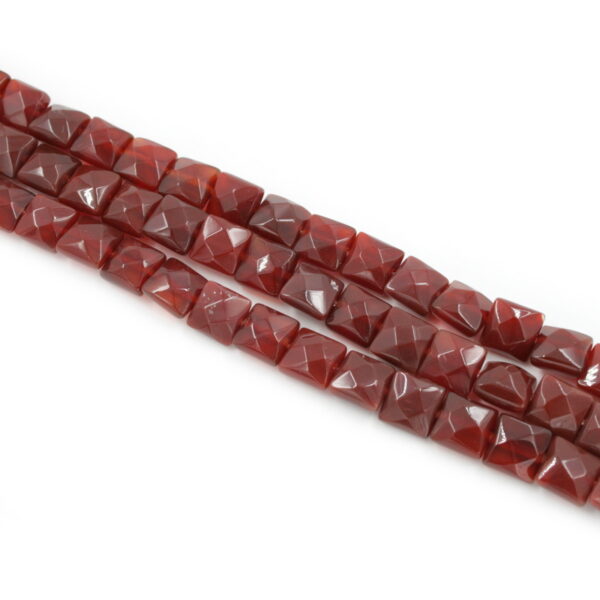 Red Agate strands faceted square shape size 10mm