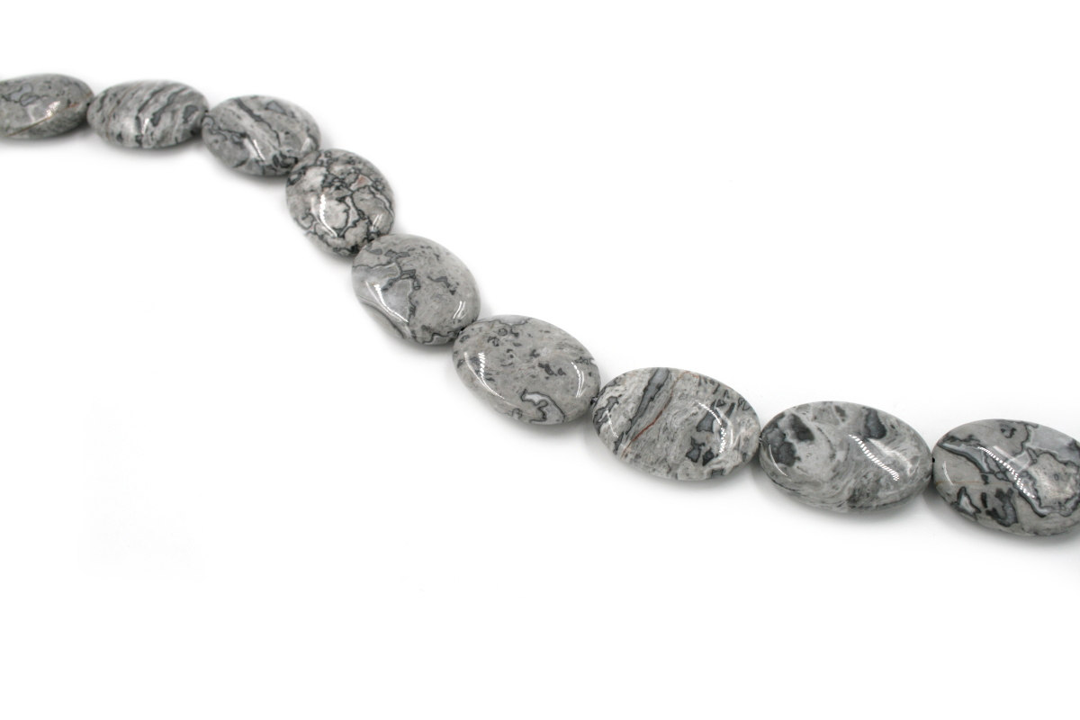 Grey picture strands flat oval shape size 30x22mm