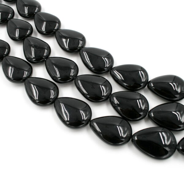 Black agate strands flat drop shape size 30x22mm
