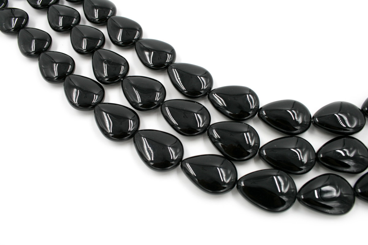 Black agate strands flat drop shape size 30x22mm