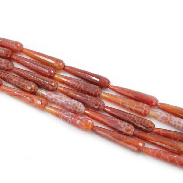 Fire agate strands faceted drop shape size 40x10mm