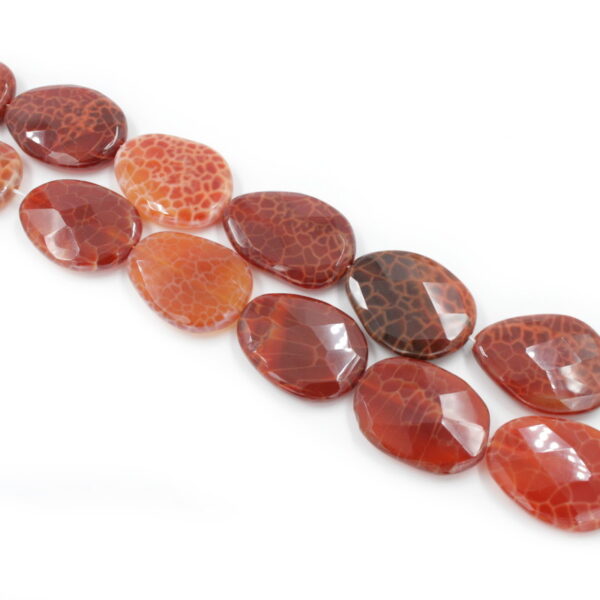 Fire agate strands faceted flat stone shape size 40x30mm