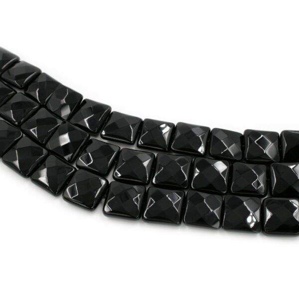 Black agate strands faceted flat square shape size 16mm