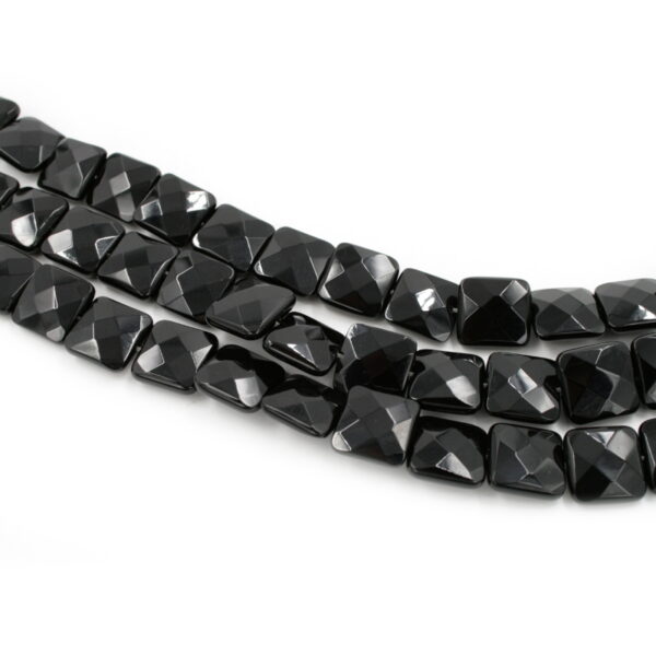 Black agate strands faceted flat square shape size 18mm