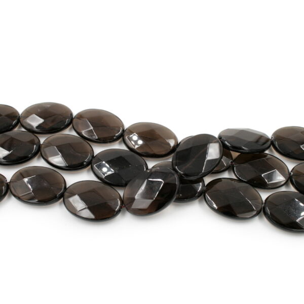 Smoky Quartz strands faceted flat oval shape size 30x22mm