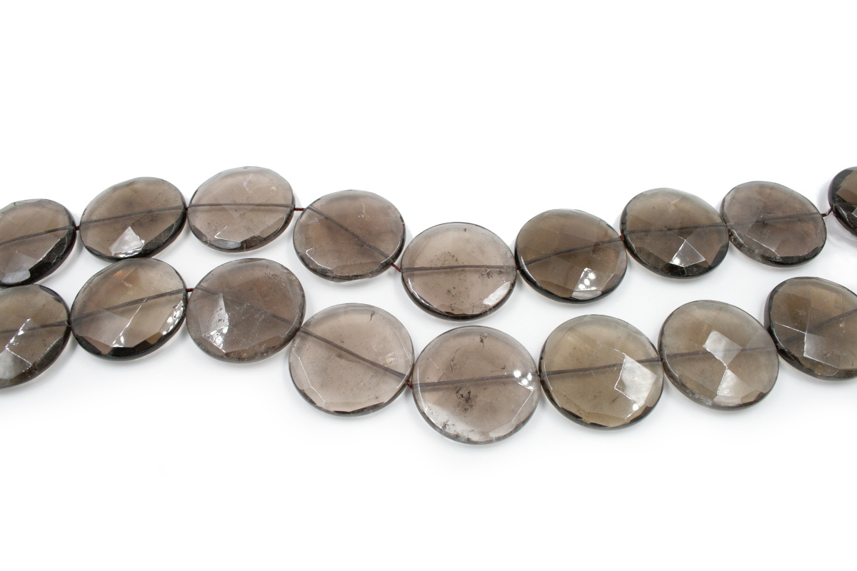 Smoky Quartz strands faceted coin shape size 40mm