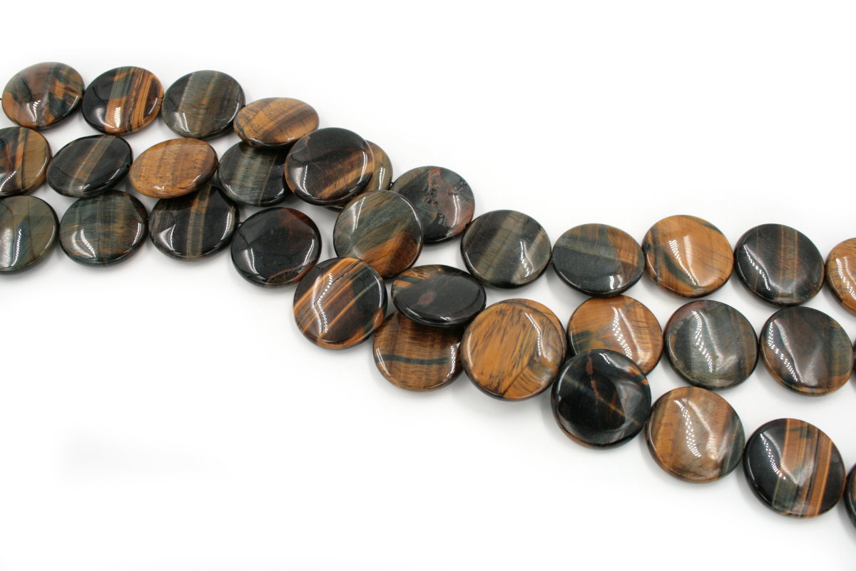 Brown Tiger Eye Strands coin shape size 25mm