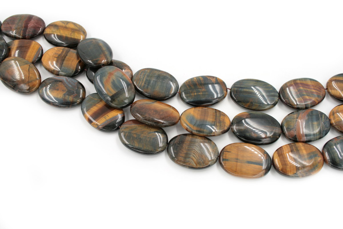 Brown Tiger Eye strands flat oval shape size 30x22mm