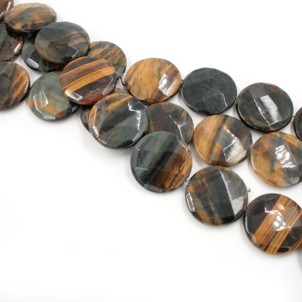 Brown Tiger Eye Strands faceted coin shape size 20mm