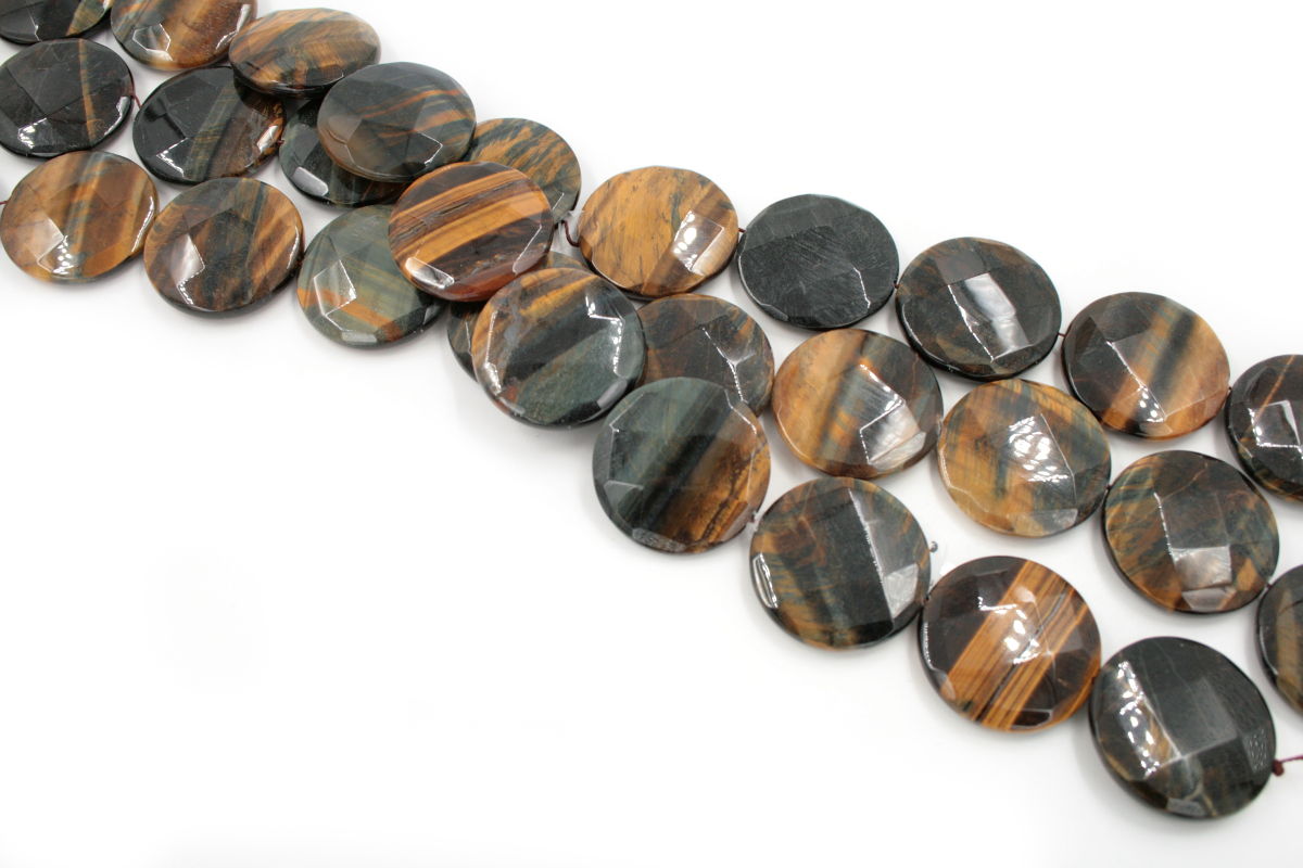 brown tiger eye fili monete sfaccettate 20mm
