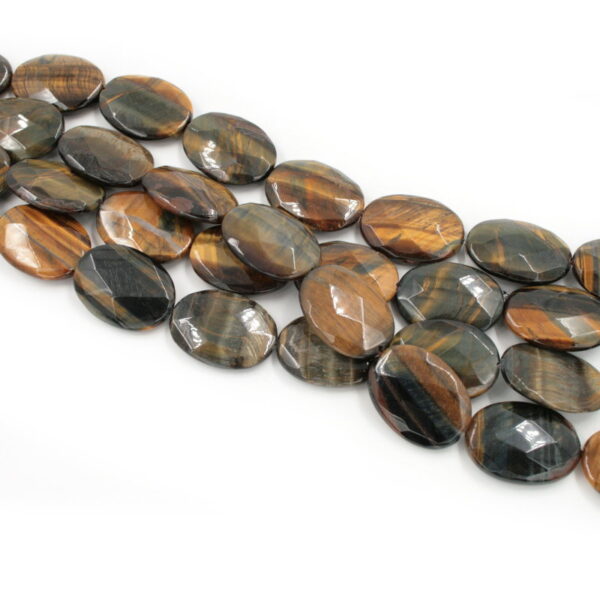Brown Tiger Eye strands faceted flat oval shape size 20x15mm