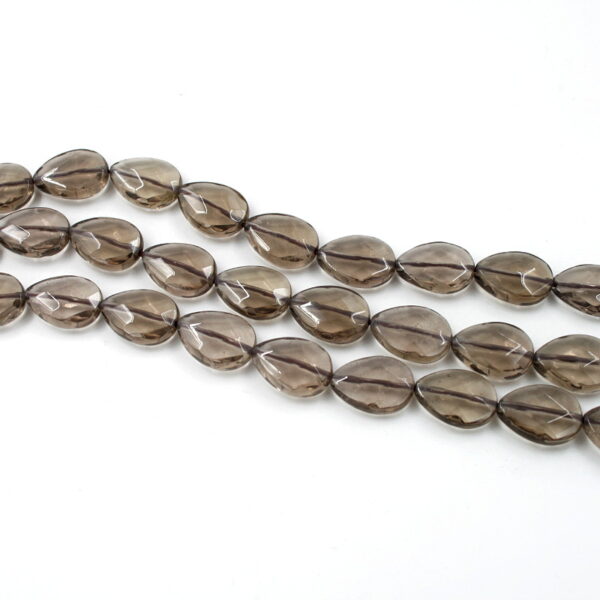 Smoky Quartz strands faceted flat drop shape size 16x12mm