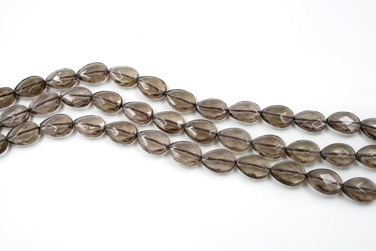 Smoky Quartz strands faceted flat drop shape size 16x12mm