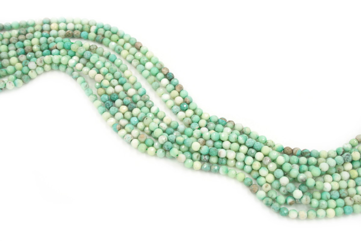 Green grass agate strands faceted round shape size 4mm
