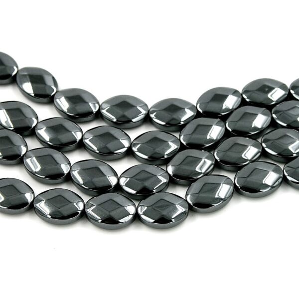 Hematite strands facetted flat oval shape size 14x10mm