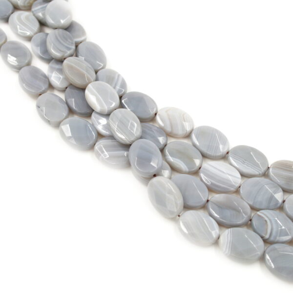 Grey Botswana Agate strands faceted flat oval shape size 18x13mm
