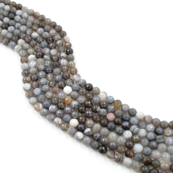 Grey Botswana Agate strands faceted round shape size 6mm