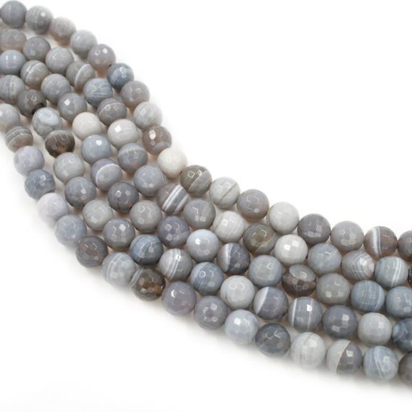 Grey Botswana Agate strands faceted round shape size 10mm
