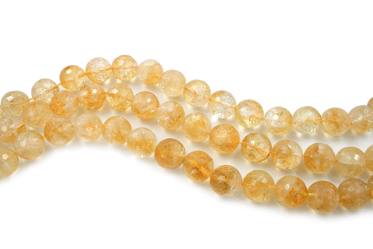 Citrine Quartz strands faceted round shape size 16mm