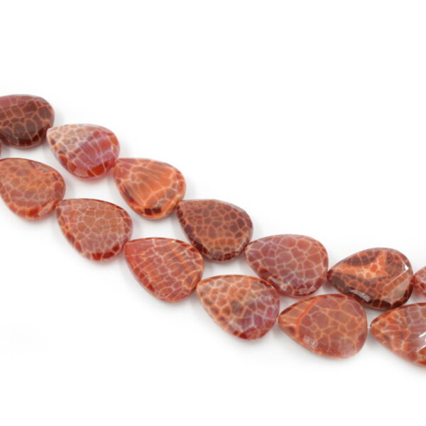 Fire agate strands faceted twist flat drop shape size 30x22mm