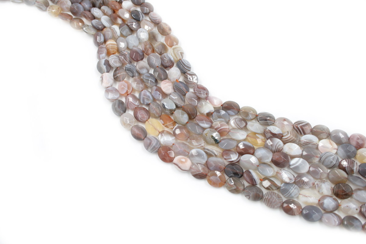 Botswana Agate strands faceted flat oval shape size 10x8mm