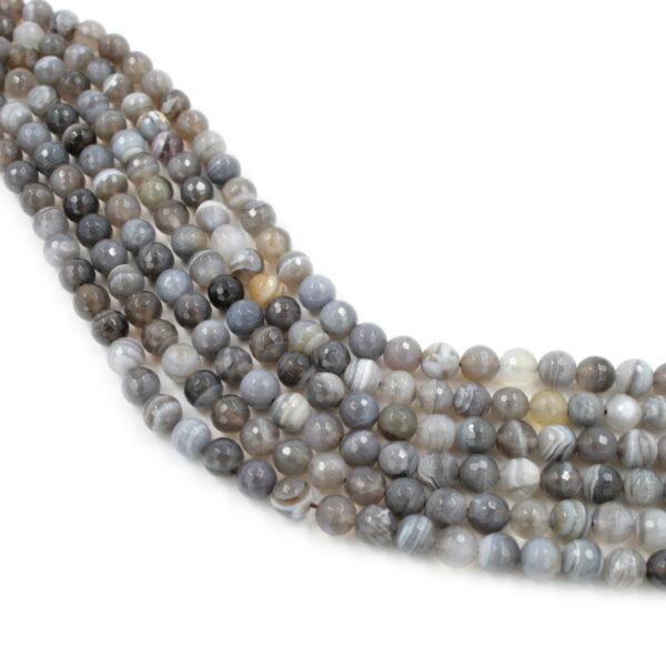 Grey Botswana Agate strands faceted round shape size 8mm