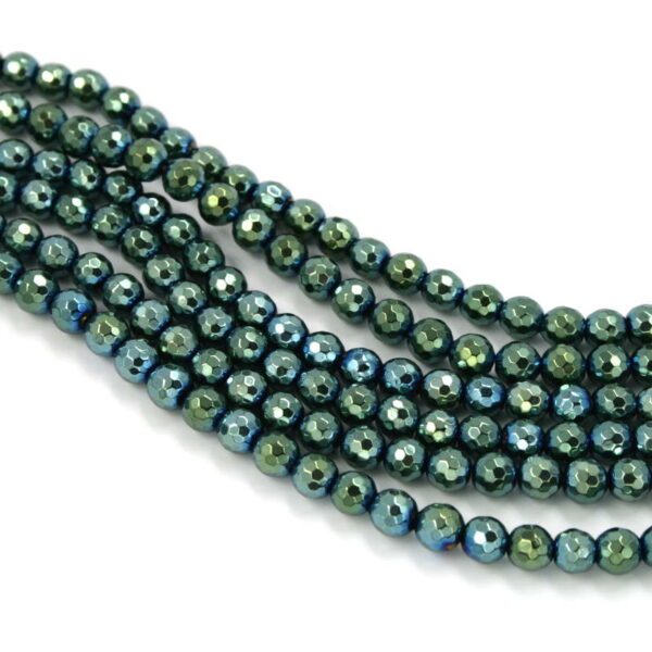 Hematite strands facetted round beads size 6mm green color