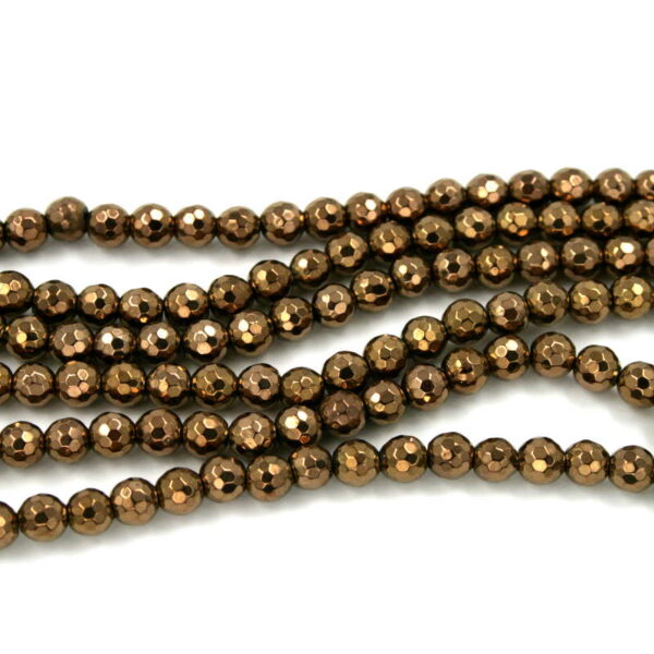 Hematite strands facetted round beads size 6mm bronze color