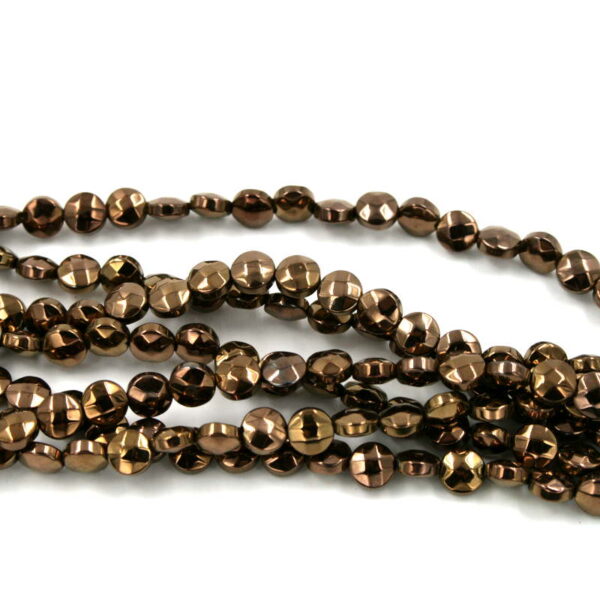 Hematite coin shape facetted strands size 6mm copper color