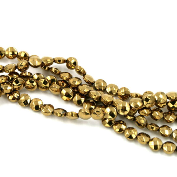 Hematite coin facetted shape strands size 6mm gold color