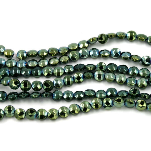 Hematite strands facetted coin shape size 6mm green color