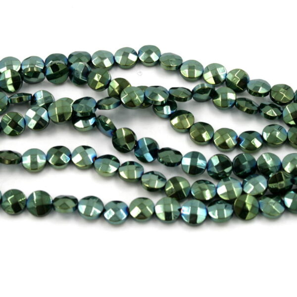 Hematite strands facetted coin shape size 8mm green color