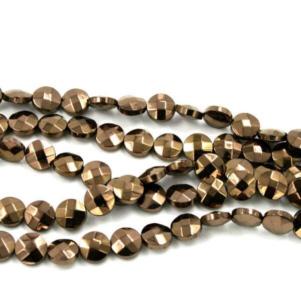 Hematite strands facetted coin shape size 8mm copper color