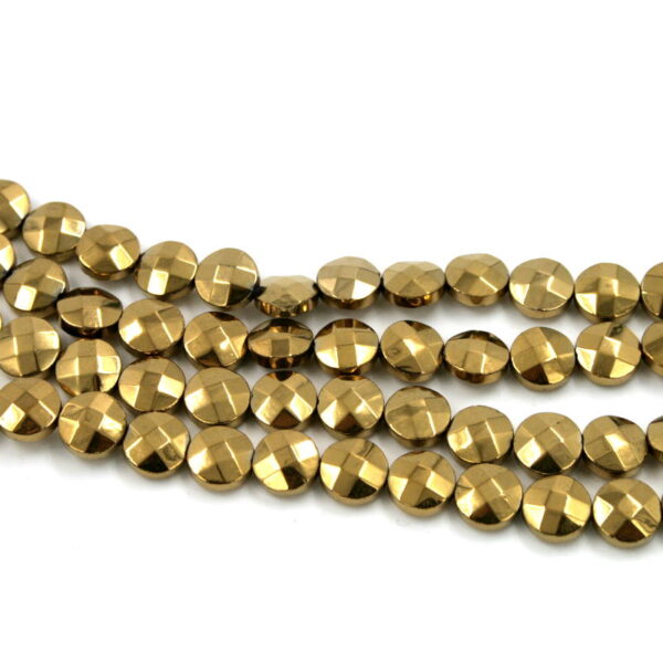 Hematite strands facetted coin shape size 8mm gold color