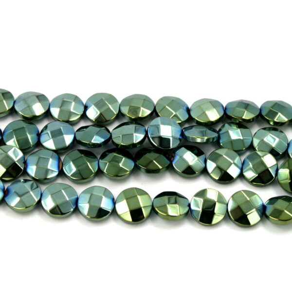 ematite  fili monete sfaccettate 10mm verde