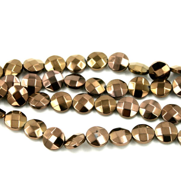 Hematite coin facetted shape strands size 10mm bronze color
