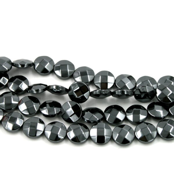 Hematite strands facetted coin shape size 10mm