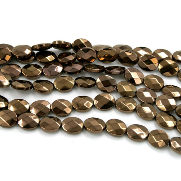 Hematite flat oval facetted shape size 14x10mm copper color