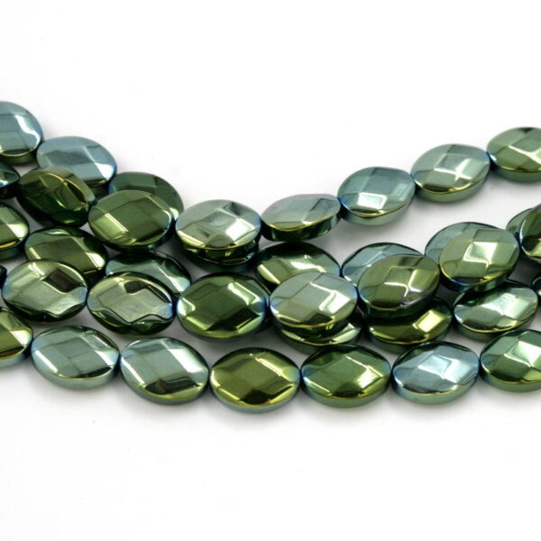 Hematite flat oval facetted shape size 14x10mm green color