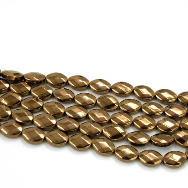 Hematite flat oval facetted shape size 14x10mm bronze color