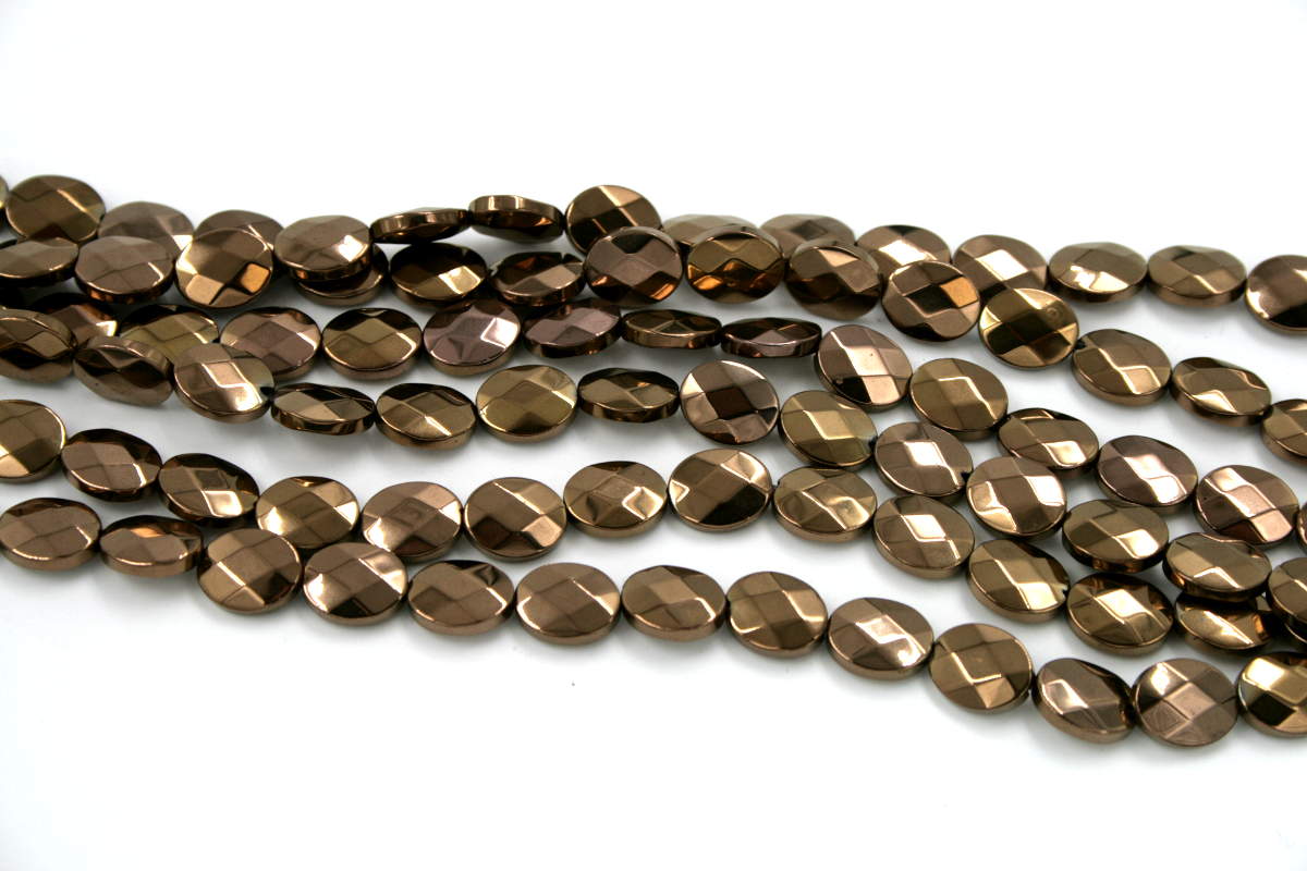 Ematite fili flat oval sfaccettati 10x8mm rame