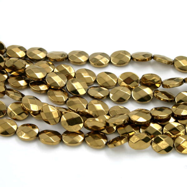 Hematite flat oval facetted shape size 10x8mm gold color
