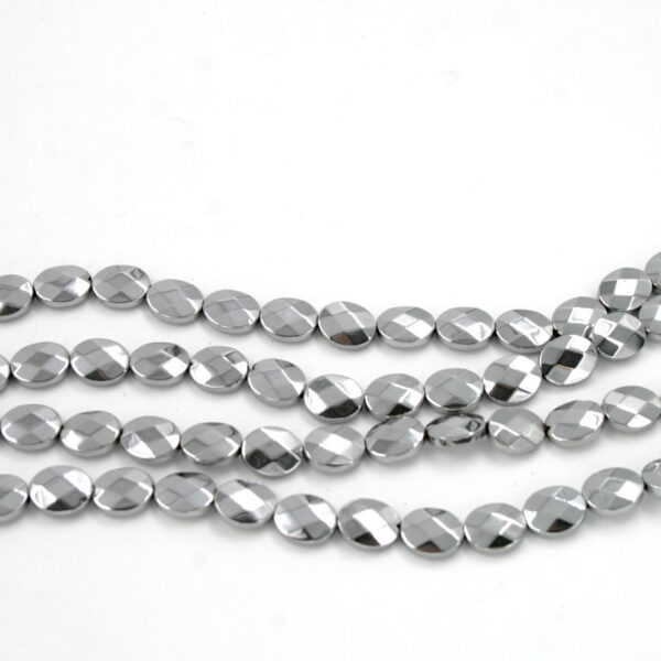Hematite flat oval facetted shape size 10x8mm silver color