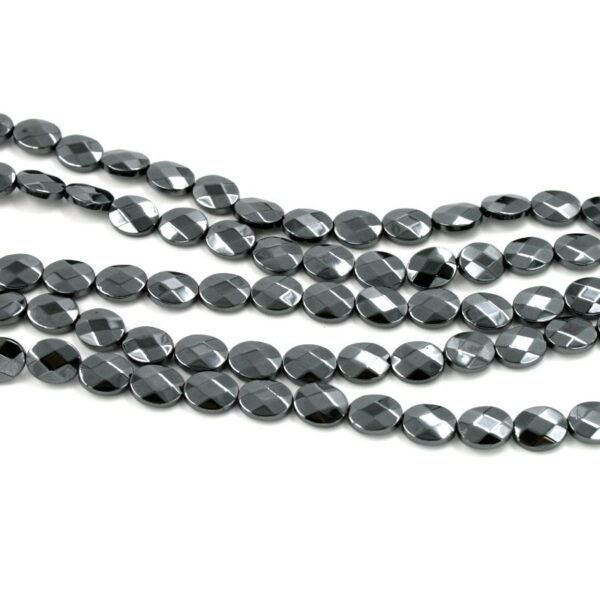 Hematite strands facetted flat oval shape size 10x8mm
