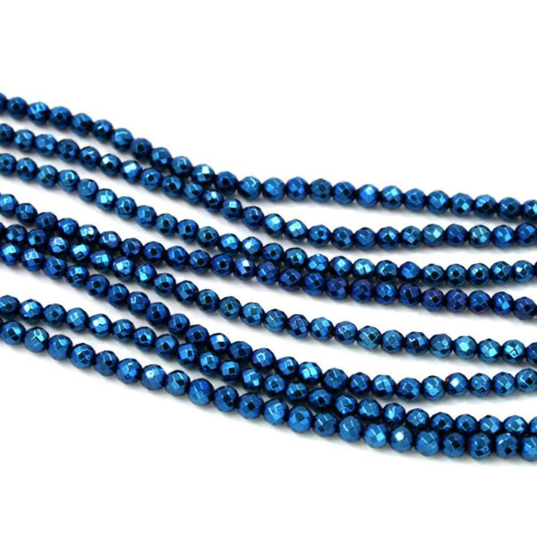 Hematite strands facetted round beads size 4mm blu color