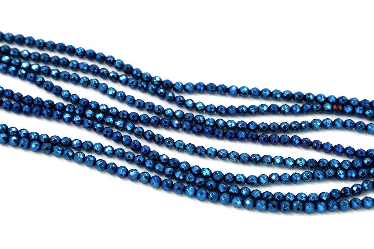 Ematite fili round sfaccettati 4mm blu