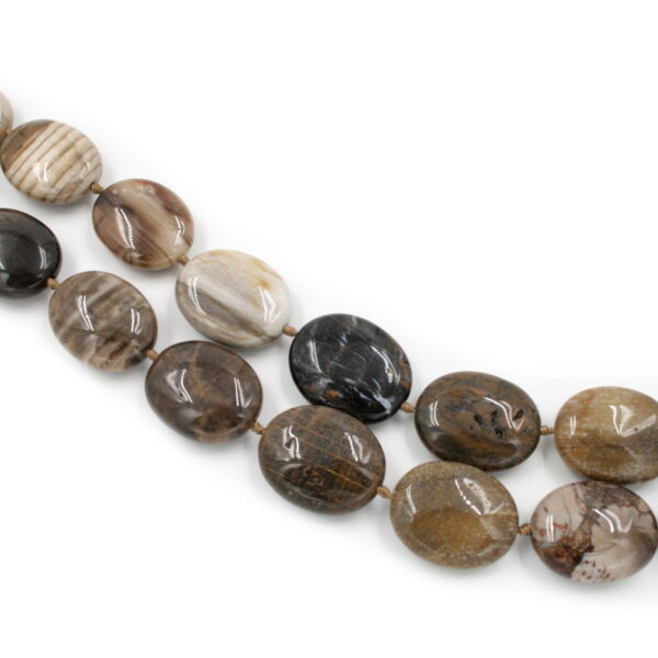 Wood opalite strands flat oval shape size 27x25mm +/-