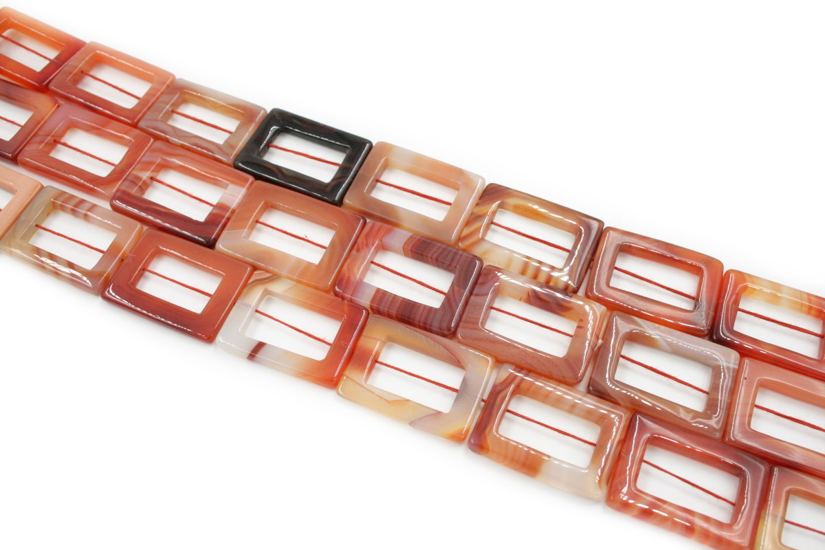 Red Agate strands rectangular frame shape size 33x24mm