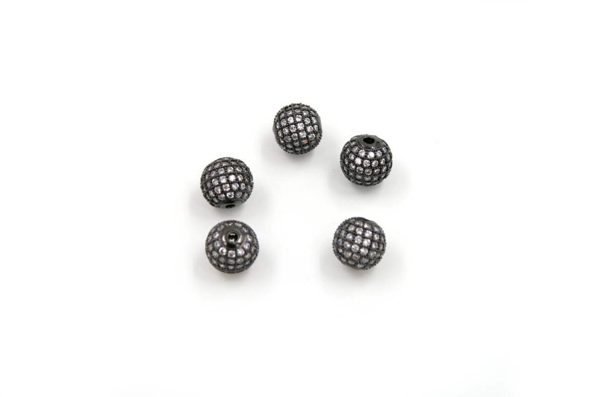 Sfere in ottone pave' di zirconi 10mm (bianchi)